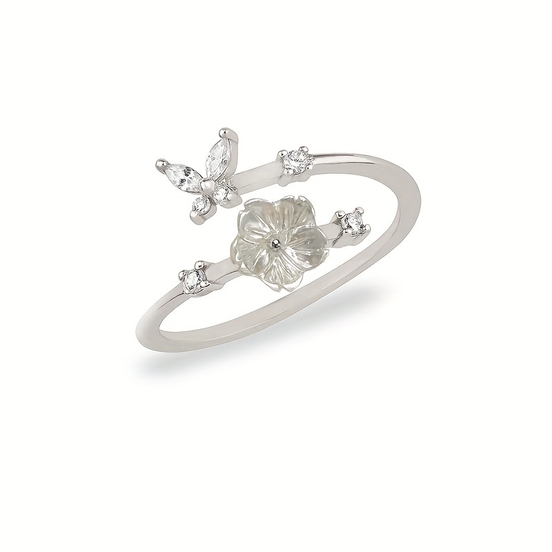 French-Style Seashell Flower Butterfly Open Ring